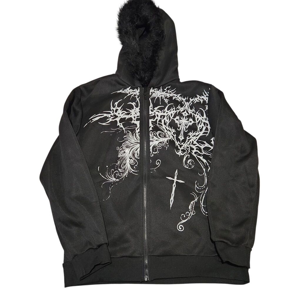 Romwe Jacket Size Medium Black Graphic Print Feels Soft.